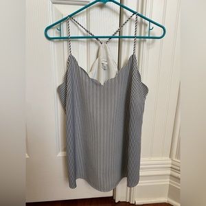 J. Crew scalloped spaghetti strap blouse. Blue & white stripes.